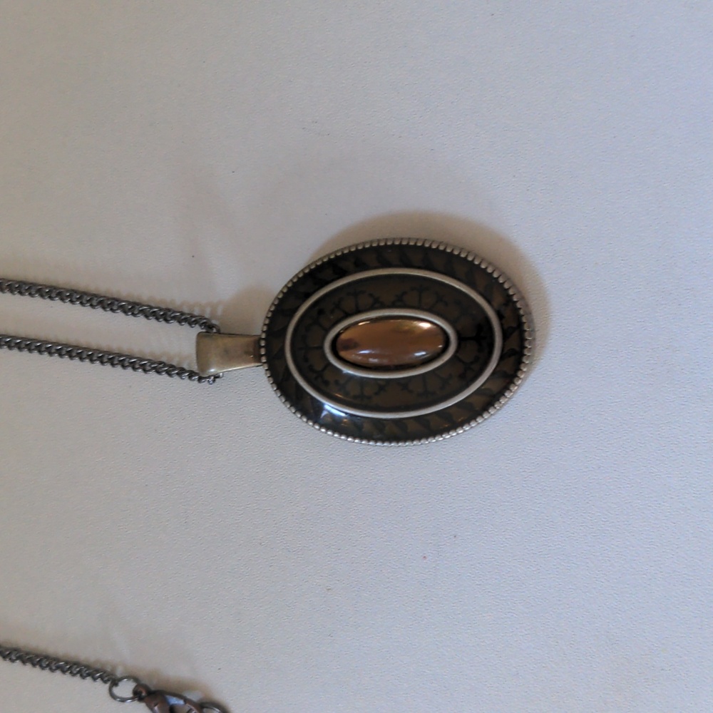 Lia Sophia Necklace Brown Stone 13" Chain Bohemian Natural Retired